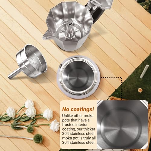 No Coating 6 Cup Aluminum and Stainless Steel Moka Pot Stovetop