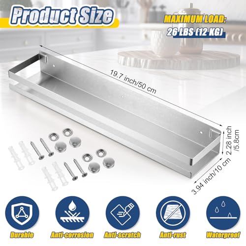 2 Pieces Stainless Steel Shelf Bathroom Shower Floating Shelves Wall Mounted Shower Caddy Basket Shelf Storage Organizer Shelves for Bathroom (2 Count)