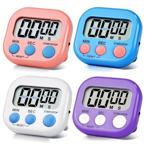 4 Pack Digital Kitchen Timer Magnetic Digital Timer with Big Display Loud Ring Cooking Timers for Cooking (4 Count)