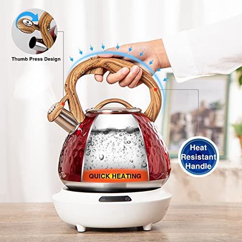 Tea Kettle Toptier Teapot Whistling Kettle with Wood Pattern Handle Loud Whistle