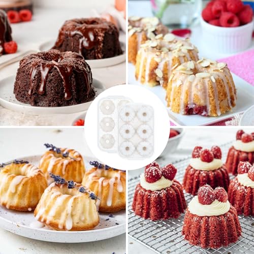 3 Inch Mini Fluted Tube Cake Pans for Baking with Metal Reinforced Frame (2 Count)