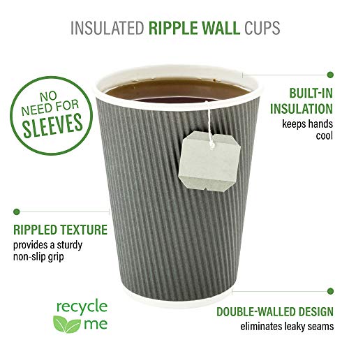 Coffee Cups 500 Pack of 8 oz Paper Ripple Wall Espresso Cups Insulated Leakproof Disposable (500 Count)