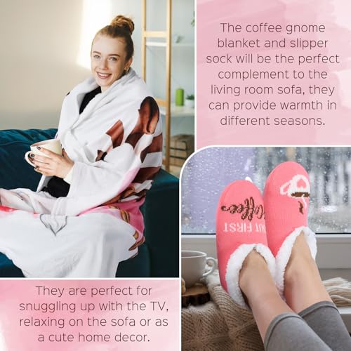 2 Pack Coffee Gnome Blanket and Slipper Socks (2 Count)