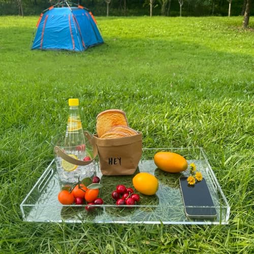 Clear Sturdy Acrylic Serving Tray with Handles