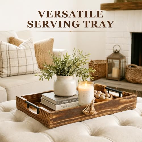 Wood Serving Tray with Metal Handles