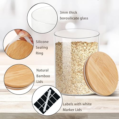 Glass Storage Jars Set Elegant Containers with Airtight Bamboo Lids
