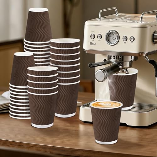 120 Pack 10 oz Insulated Disposable Paper Coffee Cups Brown (120 Count)