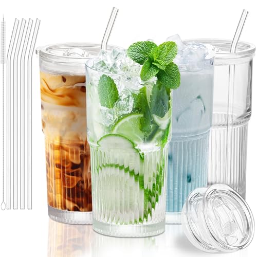 18.5oz Glass Cups with Lids and Straws (20 Count)
