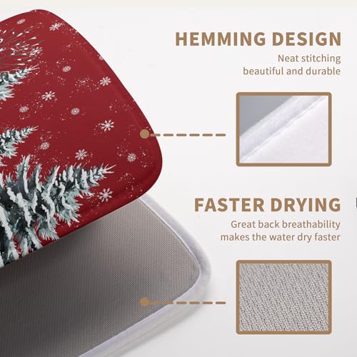 Christma Snowman Dish Drying Mat Winter Snowflake Large Kitchen Mats Dish Drying Pad Red Absorbent Dish Dryer Mat for Kitchen Countertops Microfiber Drainer Pad Dish Drying Mats