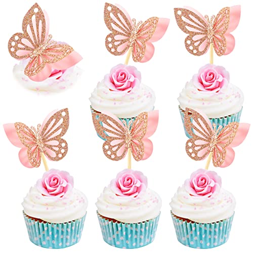 48 Pcs Butterfly Cupcake Toppers 3D