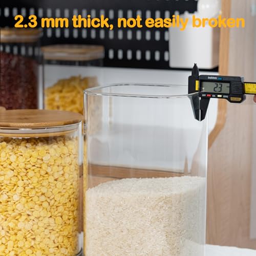 149oz 50oz Airtight Glass Square Storage Canister with Bamboo Lid Set of 2 (2 Count)