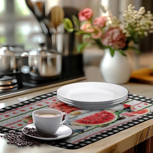 Summer Gnomes Dish Drying Mat Watermelon Buffalo Plaid Large Kitchen Dish Drying Pad Absorbent Drying Mat for Countertops Dish Dryer Mat Microfiber Dishes Drainer Pad Dish Drying Rack Mat 18x24 in