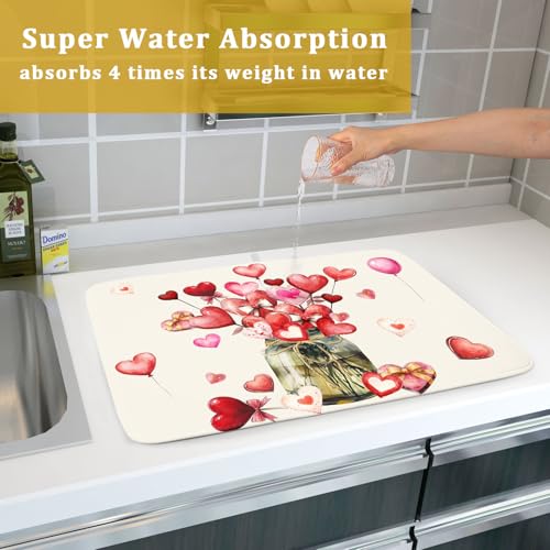 Valentine's Day Dish Drying Mat for Kitchen Counter