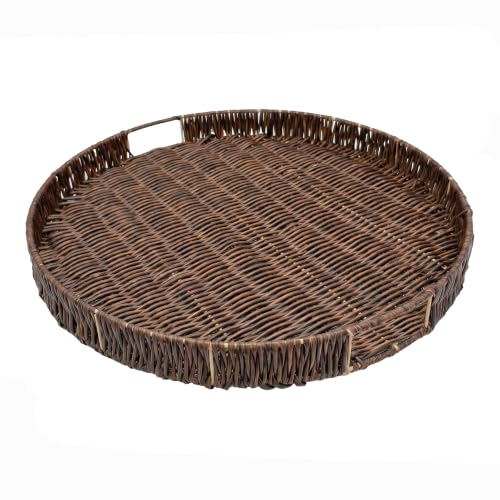 Round Ottoman Tray Large Wicker Serving Tray with Handles