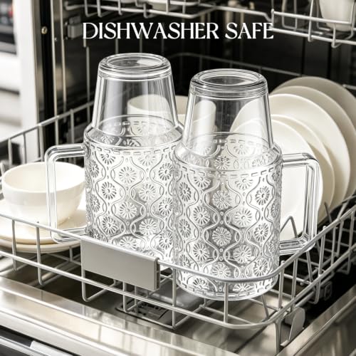 24oz Ribbed Glass Tumbler with Handle & Lid