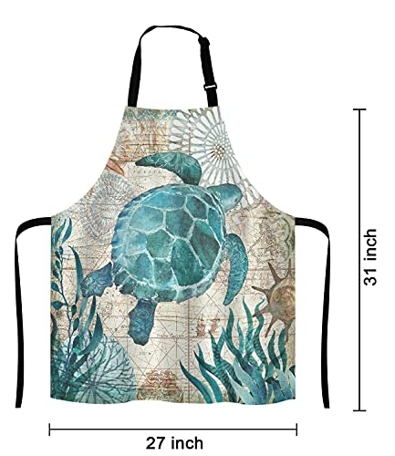Nautical Green Sea Turtles Beach Bib Apron with Adjustable Neck for Men Women