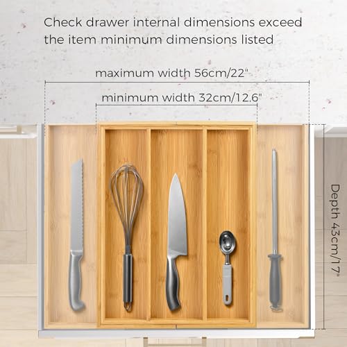 Bamboo Expandable Kitchen Drawer Organizer Silverware Utensil Tray