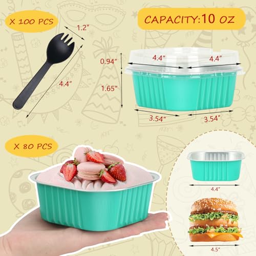 80 Pack 10oz Mini Cake Pans with Lids and Spoons for Bake Sales (80 Count)