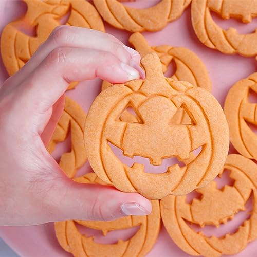 13Pcs Halloween Cookie Cutter Set Pumpkin Face Halloween Cookie Mold Biscuit Mold 3D Hollow Out Pumpkin Cake Baking Fondant Embosser Stamps Halloween Party DIY Cake Decorating Tools (13 Count)