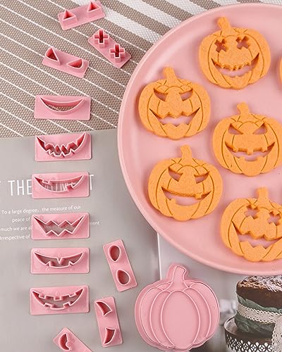 13Pcs Halloween Cookie Cutter Set Pumpkin Face Halloween Cookie Mold Biscuit Mold 3D Hollow Out Pumpkin Cake Baking Fondant Embosser Stamps Halloween Party DIY Cake Decorating Tools (13 Count)
