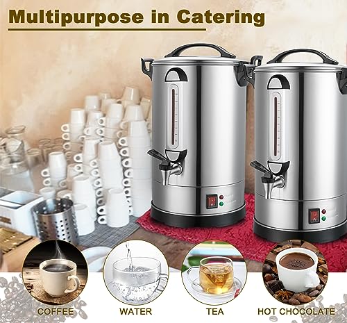 Commercial Coffee Maker 100 Cup Large Coffee Urn 4 Gallon 16L Industrial Coffee Dispenser 1300W Quick Brew Dual Wall Stainless Steel Hot Water Urn & Tea Maker for Catering