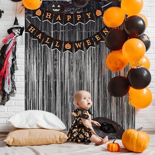 Black Foil Fringe Curtains (2 Count each)