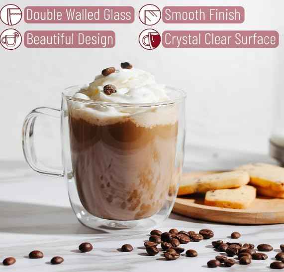 BTaT- Double Walled Espresso Cups, 5 oz, Set of 4, Clear Coffee Mugs, Double Wall Insulated Espresso Cups, Small Coffee Mugs for Tea, Lattes, Macchiatos, Hot & Cold Beverages, Microwave Safe