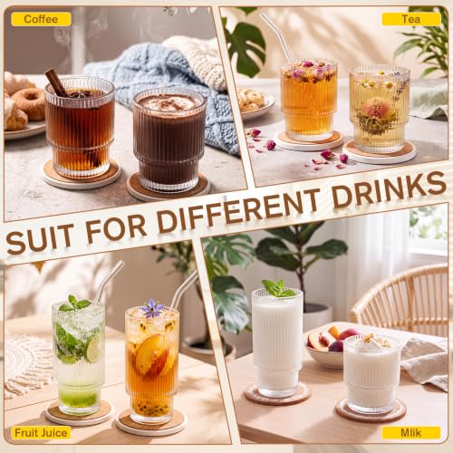 24 Ribbed Drinking Glasses Set (24 Count)
