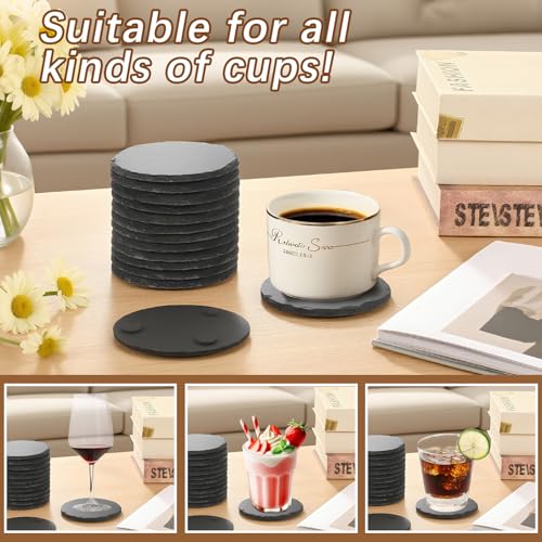 72 PCS Black Natural Slate Coasters Bulk Set 4 Inch Laser Engraving Blanks with Anti Scratch Bottoms for Home (72 Count)