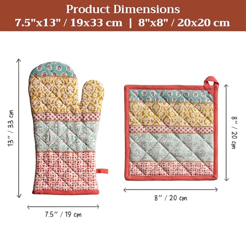 100% Cotton Oven Mitt & Pot Holder Set
