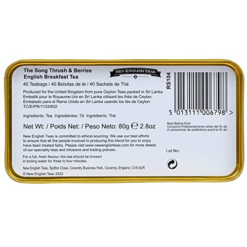 Song Thrush Tea Tin with 40 Black Tea Bags (40 Count)