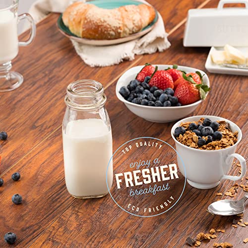 Glass Creamer Bottle 12 Oz Square Glass Milk Bottle with Lids
