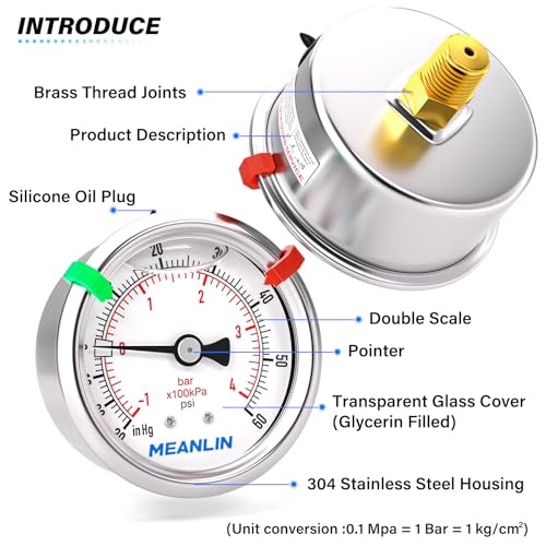 30inHG~60Psi Vacuum Pressure Gauge 1