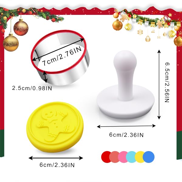 6PCS Silicone Cookie Stamp Press Christma Cookie Set Cookie Cutter Biscuit for DIY Christmas and Daily Baking