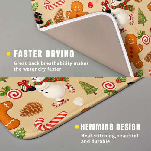 Xmas Gingerbread Man Candy Cane Dish Drying Mat for Kitchen Counter