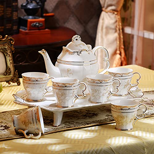 Porcelain Tea Set Ceramic Teapot with Cups and Saucers Set Colorful Floral Coffee Cup with Saucer in Gift Box A