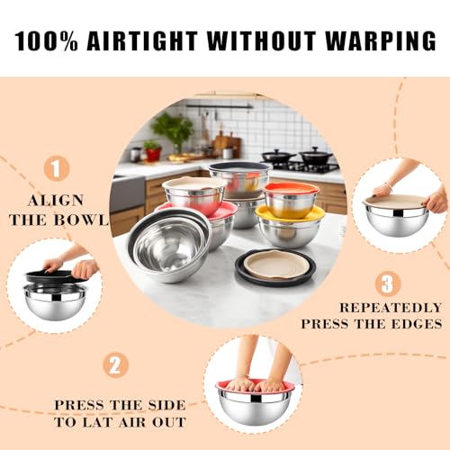 Mixing Bowls with Airtight Lids Set 5 Pcs Stainless Steel Bowls Set Baking Set Non (5 Count)