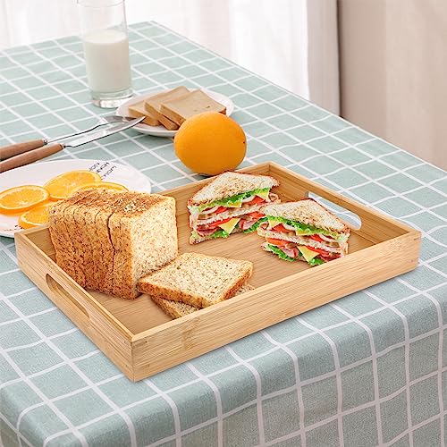 Bamboo Dinner Food Trays for Eating On Couch Party Platters for Serving Food Decorative Tray for Kitchen Counter Rectangle