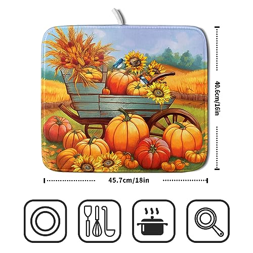 Thanksgiving Autumn Harvest Pumpkin Dish Drying Mat for Kitchen Counter