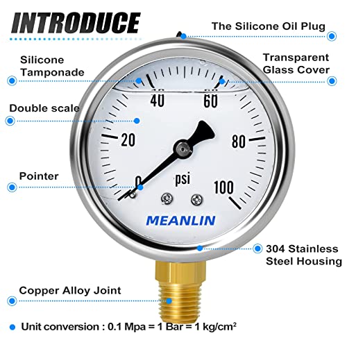 2pcs 0~100Psi Stainless Steel 1 (2 Count)