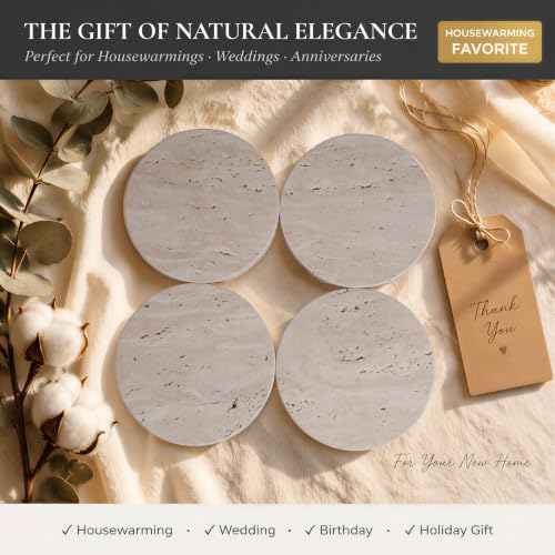 Travertine Stone Coasters Set of 4 (4 Count)