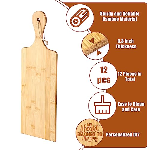 12 Packs Wooden Cutting Board Set with Handles Large Kitchen Serving Plain Chopping Board Bulk Gifts for Mom for Vegetables Meat Pizza Cheese Fruit Bread (12 Count)
