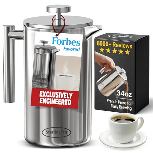 Non Toxic Insulated Stainless Steel French Press Coffee Maker 34oz