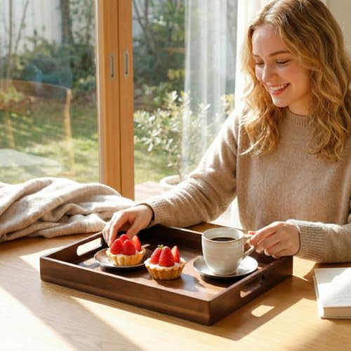 Acacia Wood Serving Tray with Handles