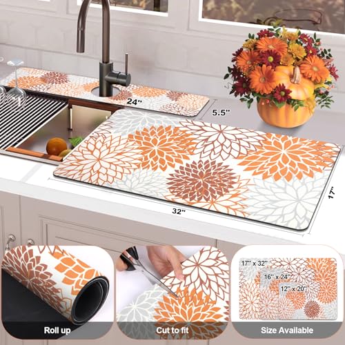 2PCS 17" x 32" Fall Dish Drying Mat & 24" x 5.5" Sink Splash Guard (2 Count)