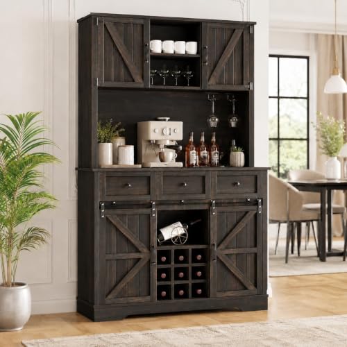 Farmhouse Coffee Bar Cabinet with Wine Rack