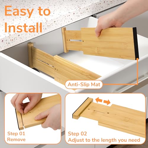 Bamboo Expandable Drawer Dividers (4 Count)