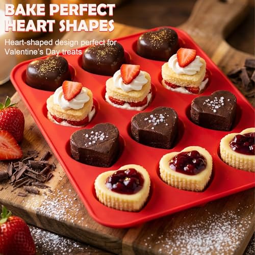 2Pcs Silicone Heart Molds for Chocolate Muffin 12 (2 Count)