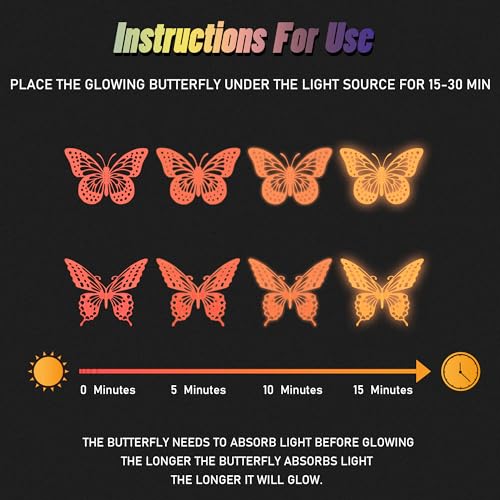 Glow in The Dark 3D Butterfly 24 Pcs Orange Butterfly Stickers (24 Count)
