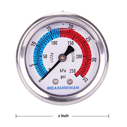 2" Dial Size Liquid Filled Pool Filter Pressure Gauge
